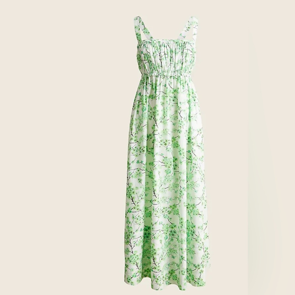J. Crew Gathered Tank Midi Dress in Lime Cherry Blossoms